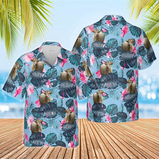 Hawaiian Cow Shirt, Charolais Blue Hibiscus Hawaiian Shirt, Animal Hawaiian Shirts, Farmer Shirts