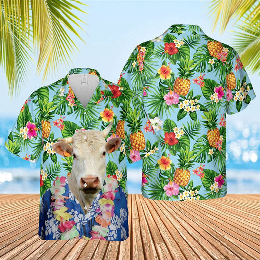 Hawaiian Cow Shirt, Charolais Cattle Big Face Funny Hawaiian Shirt, Animal Hawaiian Shirts, Farmer Shirts