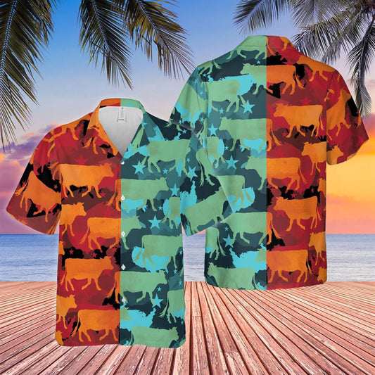 Hawaiian Cow Shirt, Cow Camo Hot And Cold All Over Printed 3D Hawaiian Shirt, Animal Hawaiian Shirts, Farmer Shirts