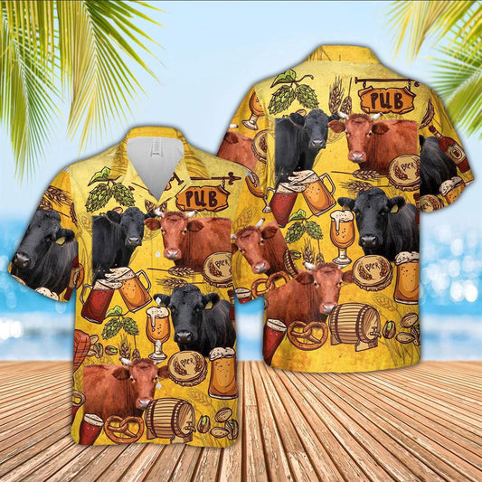 Hawaiian Cow Shirt, Dexter Cattle Drink Beer Pattern 3D Hawaiian Shirt, Animal Hawaiian Shirts, Farmer Shirts