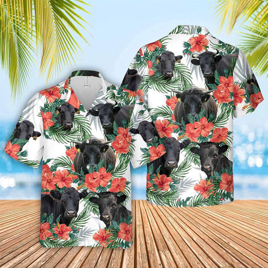 Hawaiian Cow Shirt, Dexter Cattle Hibucis Flower Pattern 3D Hawaiian Shirt, Animal Hawaiian Shirts, Farmer Shirts
