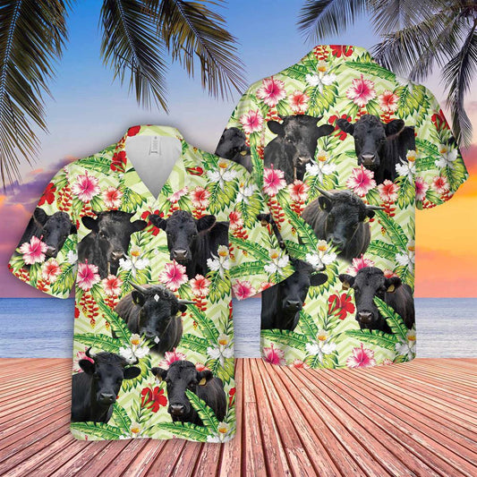 Hawaiian Cow Shirt, Dexter Hibicus Floral 3D Hawaiian Shirt, Animal Hawaiian Shirts, Farmer Shirts
