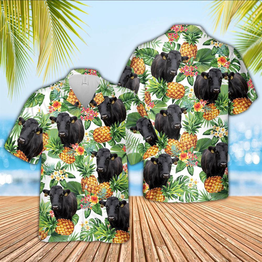 Hawaiian Cow Shirt, Dexter Pineapple Pattern 3D Hawaiian Shirt, Animal Hawaiian Shirts, Farmer Shirts