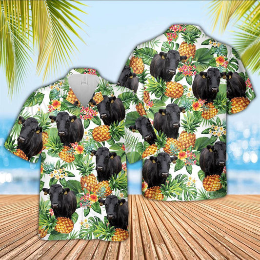 Hawaiian Cow Shirt, Dexter Pineapple Pattern 3D Hawaiian Shirt, Animal Hawaiian Shirts, Farmer Shirts