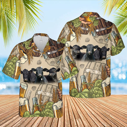 Hawaiian Cow Shirt, Funny Black Angus Cattle Beer Pattern Hawaiian Shirt, Animal Hawaiian Shirts, Farmer Shirts