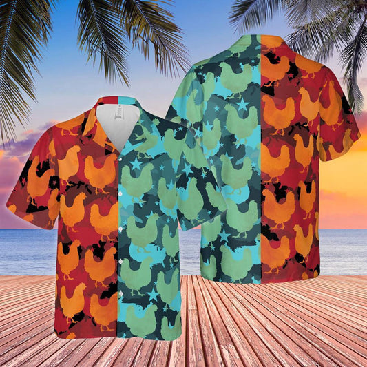Hawaiian Cow Shirt, Hen Camo Hot And Cold All Over Printed 3D Hawaiian Shirt, Animal Hawaiian Shirts, Farmer Shirts