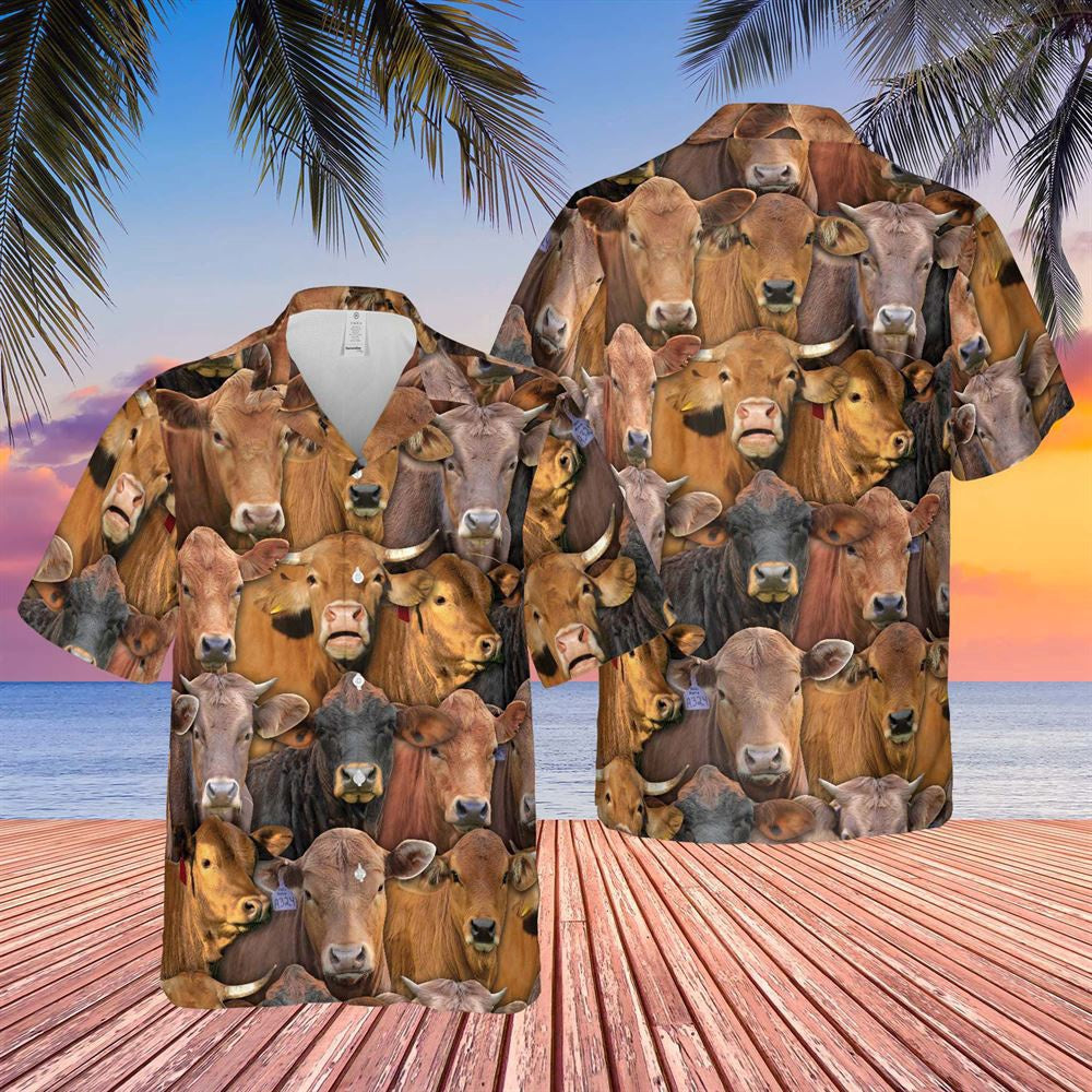 Hawaiian Cow Shirt, Herd Of Gelbvieh All Over Printed 3D Hawaiian Shirt, Animal Hawaiian Shirts, Farmer Shirts