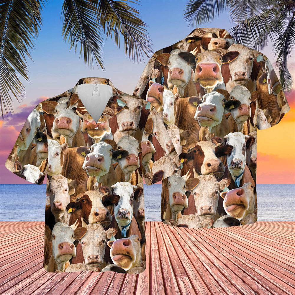 Hawaiian Cow Shirt, Herd Of Hereford All Over Printed 3D Hawaiian Shirt, Animal Hawaiian Shirts, Farmer Shirts