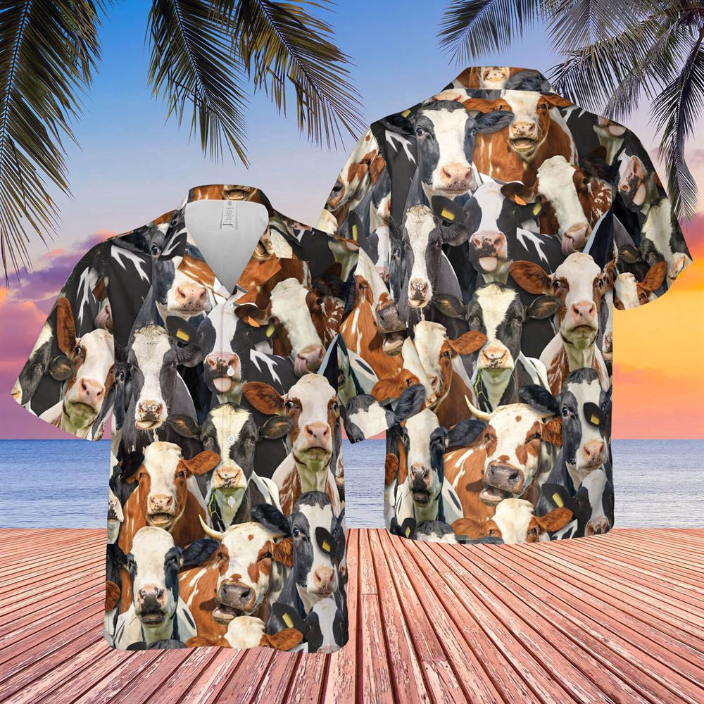 Hawaiian Cow Shirt, Herd Of Holstein All Over Printed 3D Hawaiian Shirt, Animal Hawaiian Shirts, Farmer Shirts