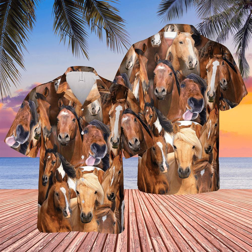 Hawaiian Cow Shirt, Herd Of Horses All Over Printed 3D Hawaiian Shirt, Animal Hawaiian Shirts, Farmer Shirts