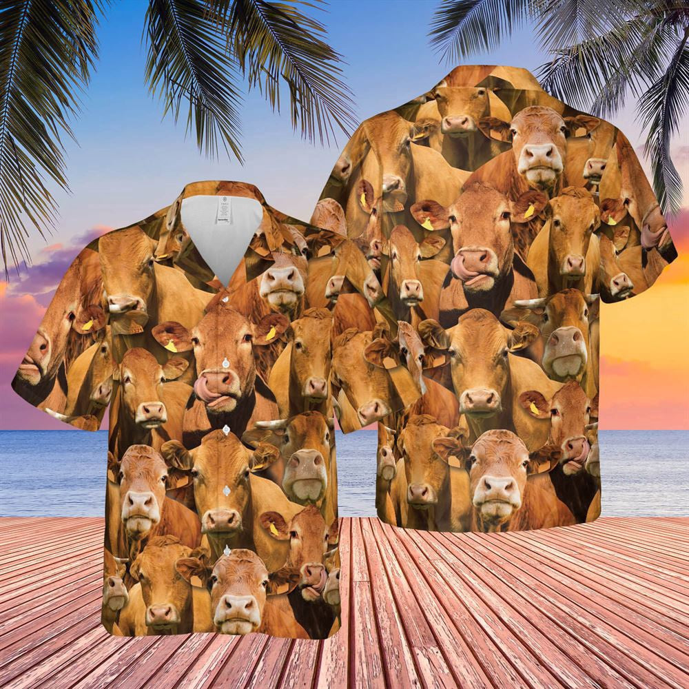 Hawaiian Cow Shirt, Herd Of Limousin All Over Printed 3D Hawaiian Shirt, Animal Hawaiian Shirts, Farmer Shirts