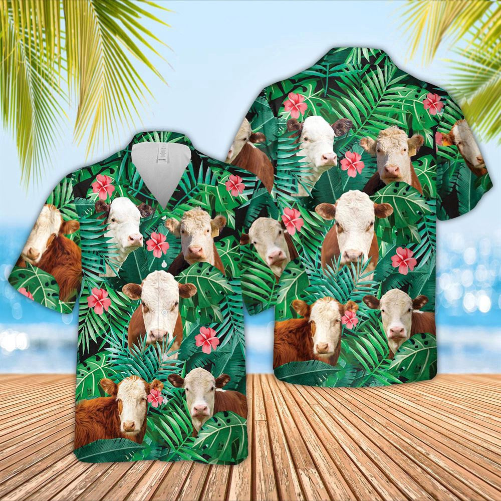 Hawaiian Cow Shirt, Hereford 3D Hawaiian Shirt, Animal Hawaiian Shirts, Farmer Shirts