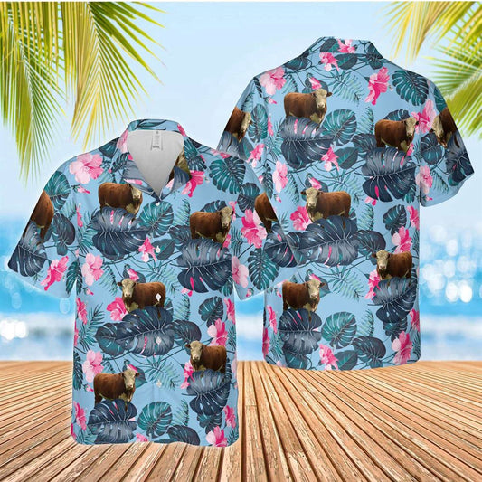 Hawaiian Cow Shirt, Hereford Blue Hibiscus Hawaiian Shirt, Animal Hawaiian Shirts, Farmer Shirts