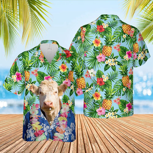 Hawaiian Cow Shirt, Hereford Cattle Big Face Funny Hawaiian Shirt, Animal Hawaiian Shirts, Farmer Shirts
