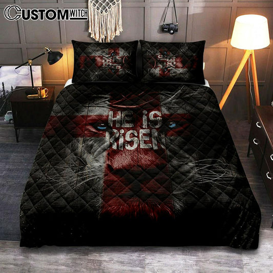 He Is Risen Lion Cross Quilt Bedding Set Art