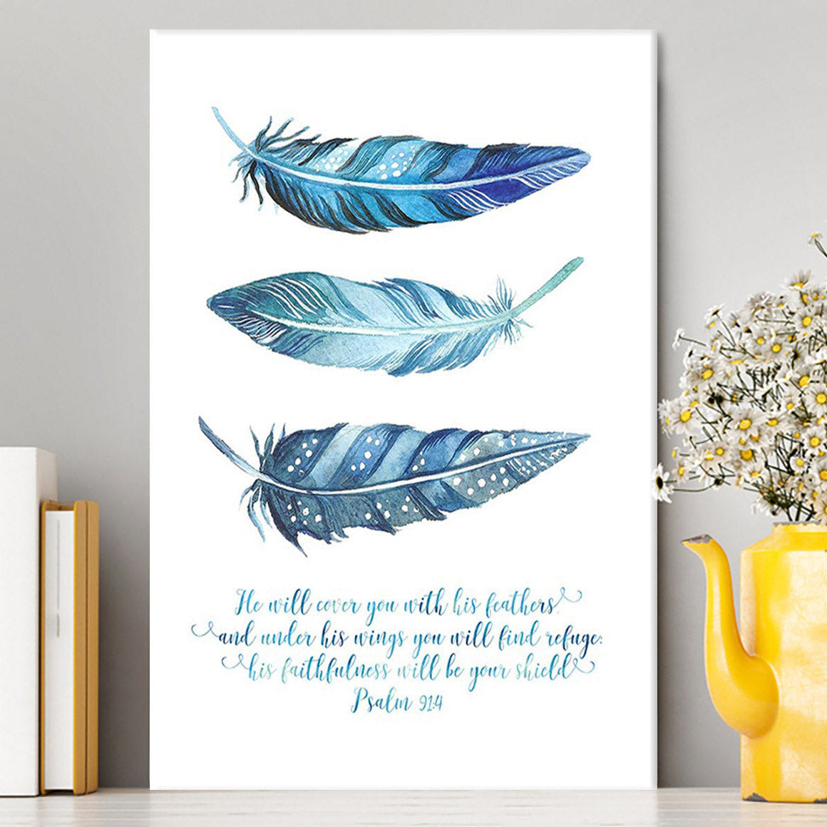 He Will Cover You With His Feathers Canvas Wall Art - Psalm 91 4 - Christian Canvas Wall Art Decor