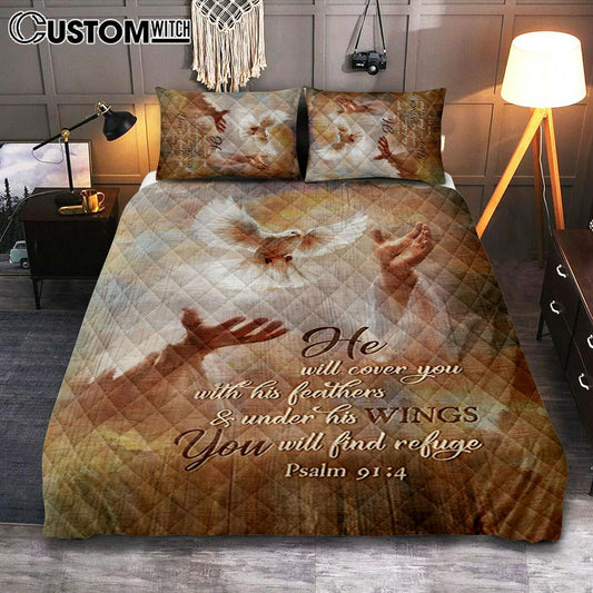 He Will Cover You With His Feathers Quilt Bedding Set