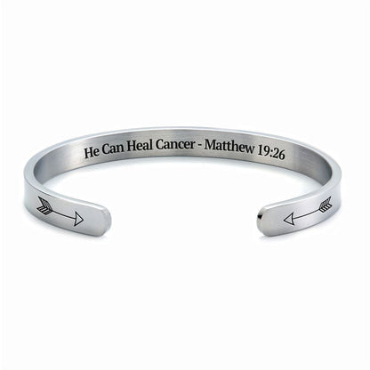 He Can Heal Cancer - Matthew 1926 Personalized Cuff Bracelet, Christian Bracelet For Women, Bible Verse Bracelet, Christian Jewelry
