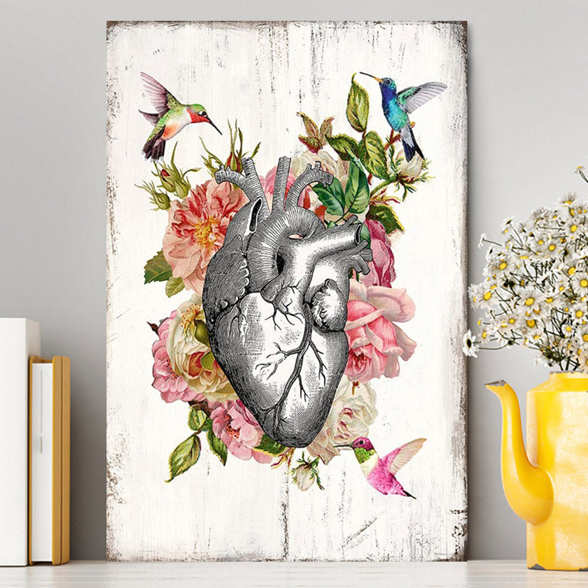 Heart Hummingbird Rose Canvas Wall Decor - Gift For Cardiologist, Nurse, Rn