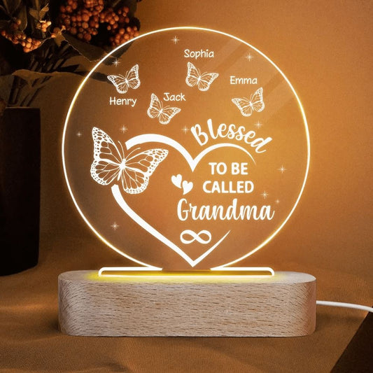 Heart Butterflies Grandma Personalized Night Light, Gift For Grandma, Custom Kid Names, Mother's Day Gift, Mother's Day Led Light, Mom Gift