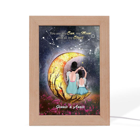 Heart Shaped Mother Daughter Night Sky Moon Star Custom Style Frame Lamp, Mother's Day Night Light, Best Mom Ever, Gift For Mom