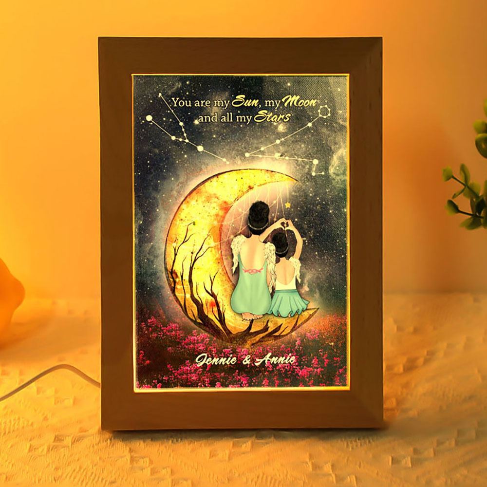 Heart Shaped Mother Daughter Night Sky Moon Star Custom Style Frame Lamp, Mother's Day Night Light, Best Mom Ever, Gift For Mom