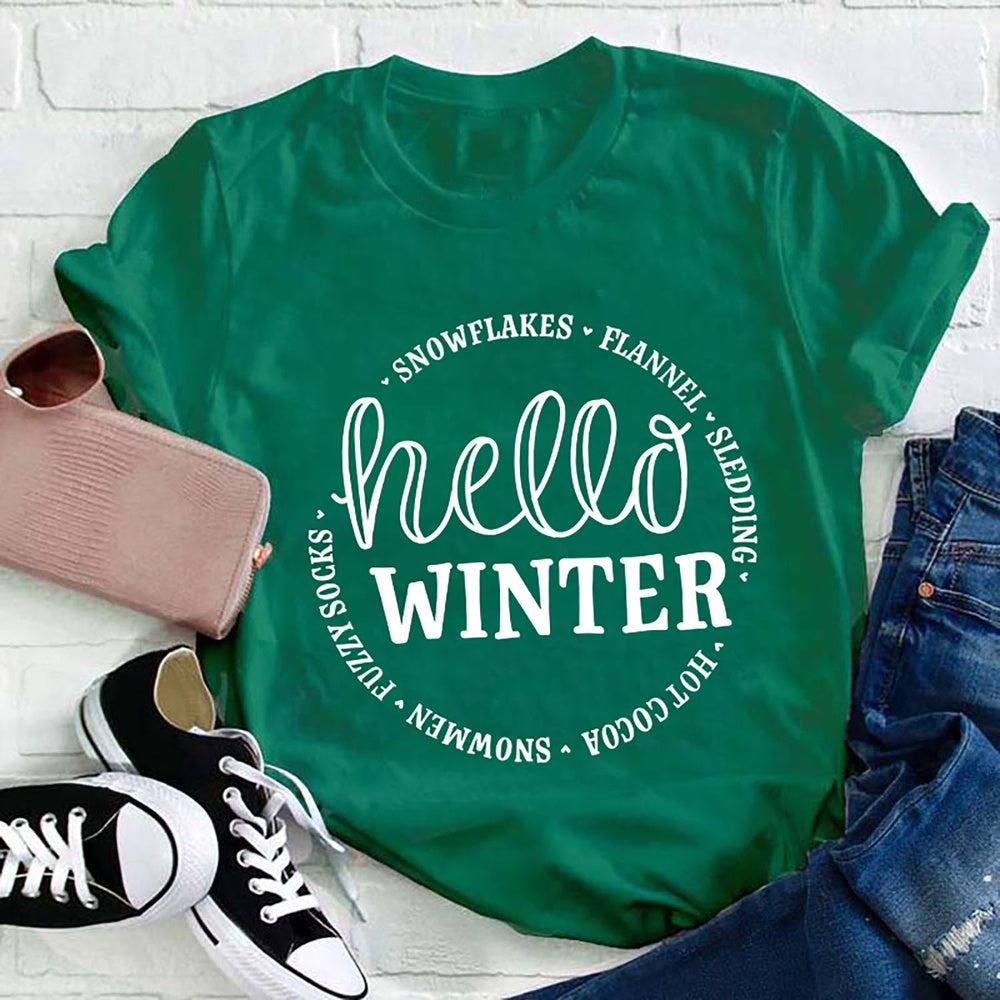 Hello Winter T Shirt, Merry T Shirt, Unisex Christmas Shirts