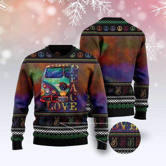 Hippie Peace Love Ugly Christmas Sweater, Funny Xmas Sweater, Sweater Xmas