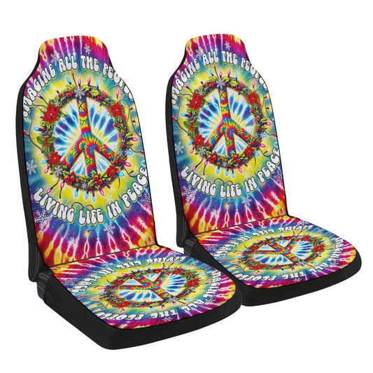 Hippie Peace Sign Christmas Imagine All The People Living Life In Peace Cars Seat Cover, Christmas Car Seat Covers, Car Decor Gift