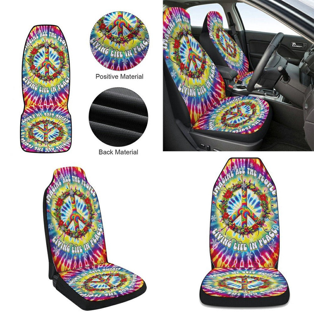 Hippie Peace Sign Christmas Imagine All The People Living Life In Peace Cars Seat Cover, Christmas Car Seat Covers, Car Decor Gift