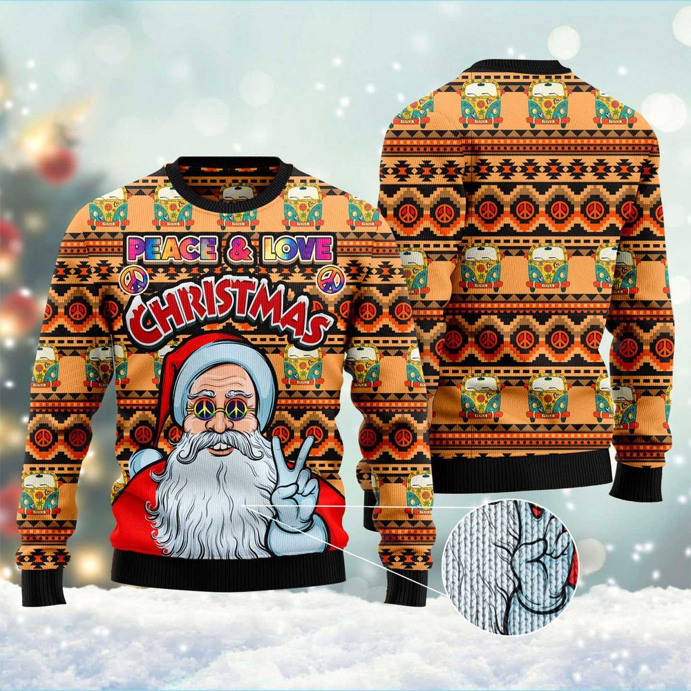 Hippie Santa Claus Peace And Love Ugly Christmas Sweater, Funny Xmas Sweater, Sweater Xmas