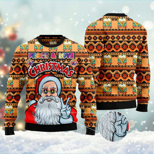 Hippie Santa Claus Peace And Love Ugly Christmas Sweater, Funny Xmas Sweater, Sweater Xmas