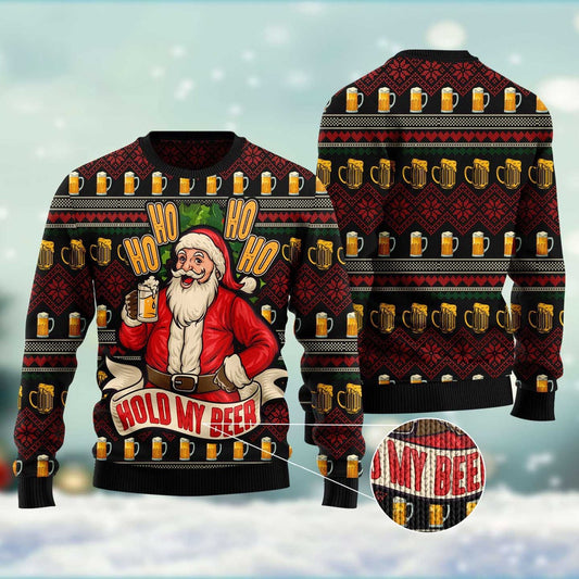 Ho Ho Hold My Beer Ugly Christmas Sweater, Funny Xmas Sweater, Sweater Xmas