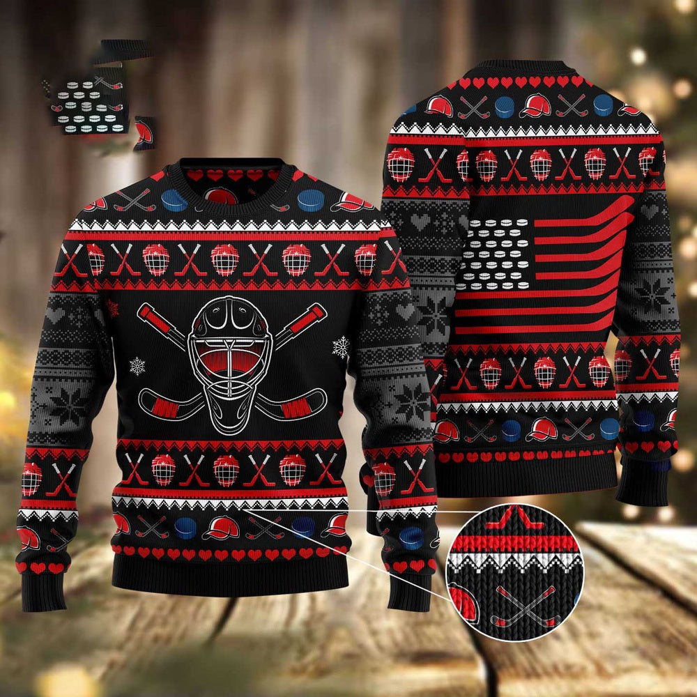 Hockey Puck Christmas Ugly Christmas Sweater, Funny Xmas Sweater, Sweater Xmas