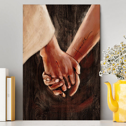 Holding Hand With Jesus Canvas Wall Art - Bible Verse Canvas Art - Inspirational Art - Christian Home Decor