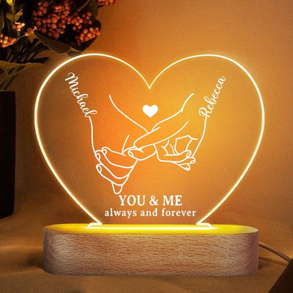 Holding Hands You & Me Heart, Personalized Couple 3D Led Light, Mother's Day Led Light, Mom Gift