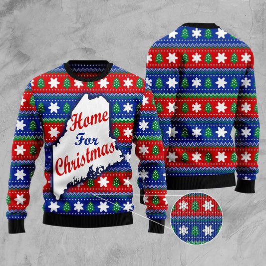 Home For Christmas Maine Ugly Christmas Sweater, Funny Xmas Sweater, Sweater Xmas