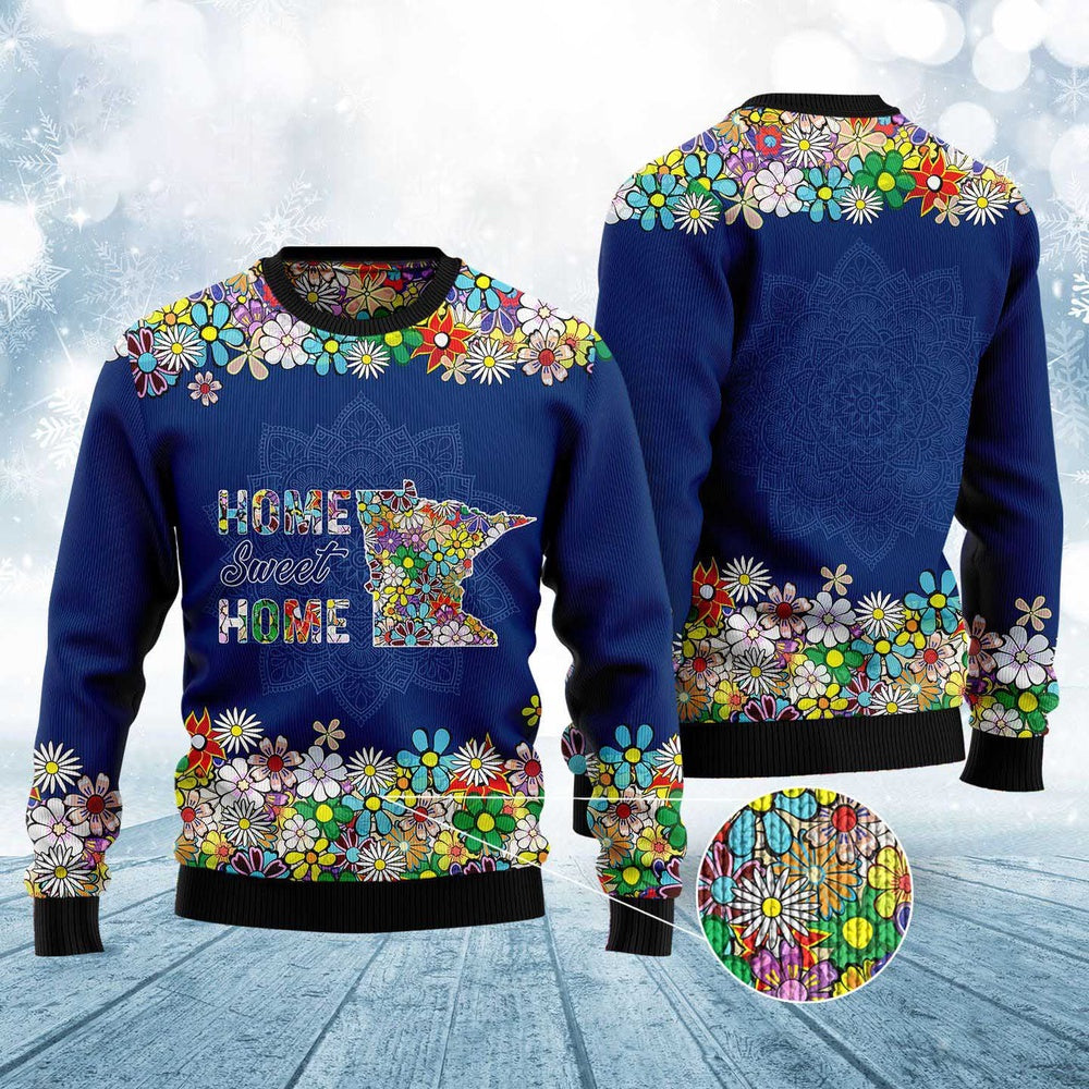 Home Sweet Home Minnesota Flower Ugly Christmas Sweater, Funny Xmas Sweater, Sweater Xmas