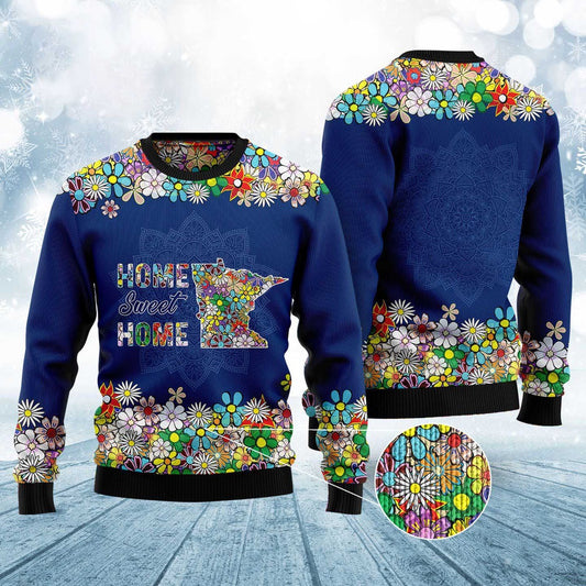 Home Sweet Home Minnesota Flower Ugly Christmas Sweater, Funny Xmas Sweater, Sweater Xmas