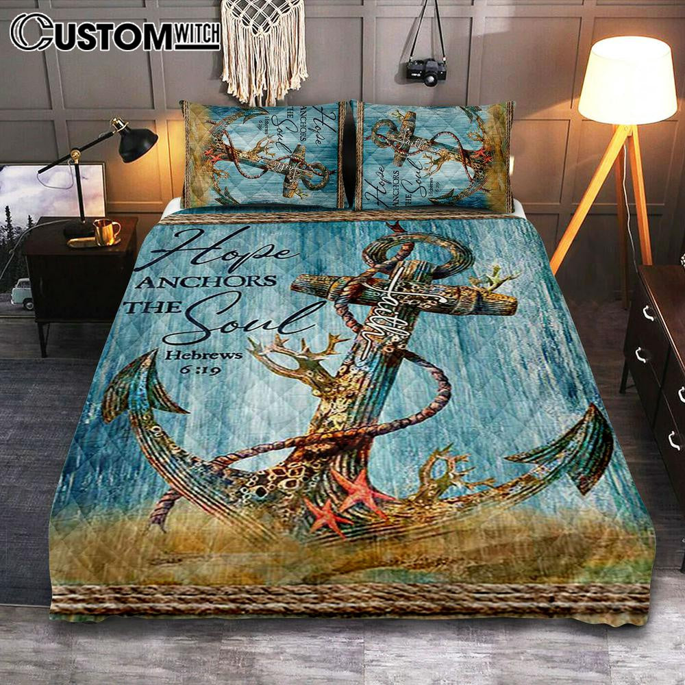 Hope Anchors The Soul Deep Ocean Red Starfish Quilt Bedding Set Art