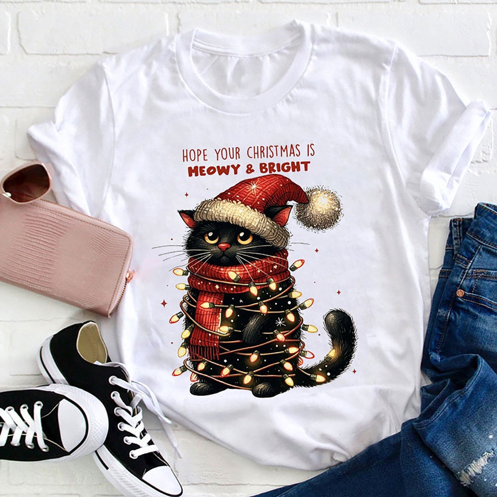 Hope Your Christmas Is Meowy And Bright T Shirt, Merry T Shirt, Unisex Christmas Shirts