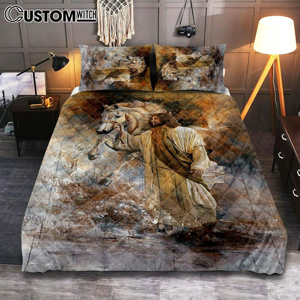 Horse And Jesus Christ Quilt Bedding Set Art 