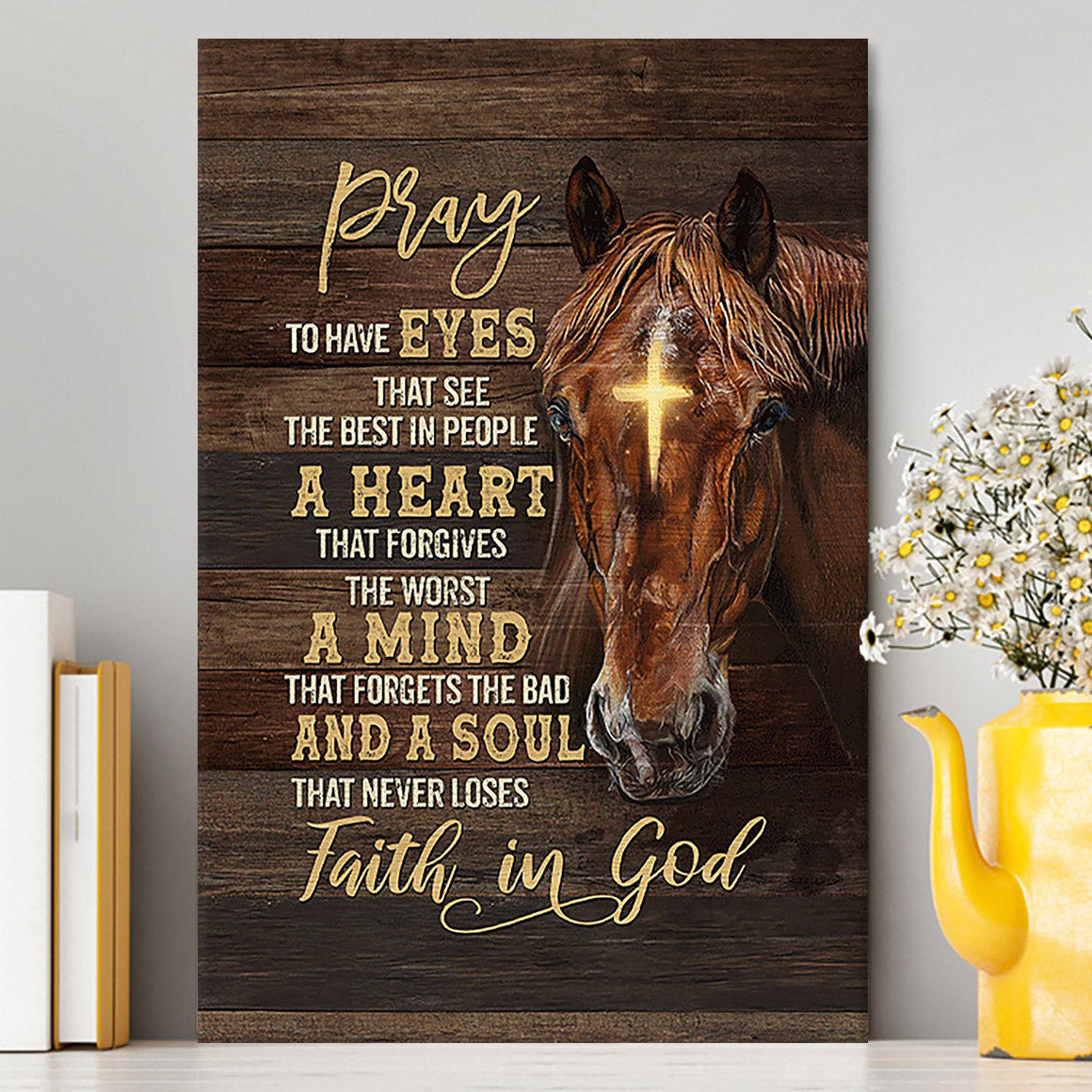 Horse Cross A Soul That Never Loses Faith In God Canvas Wall Art - Christian Wall Canvas - Gift For Horse Lover