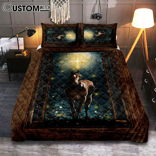 Horse Firefly Cross Wooden Window Quilt Bedding Set Art