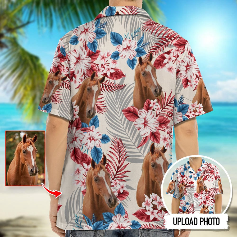 Horse American Flag Hawaiian Shirt Upload Photo, Custom Hawaiian Shirts With Face