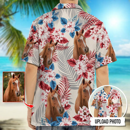Horse American Flag Hawaiian Shirt Upload Photo, Custom Hawaiian Shirts With Face