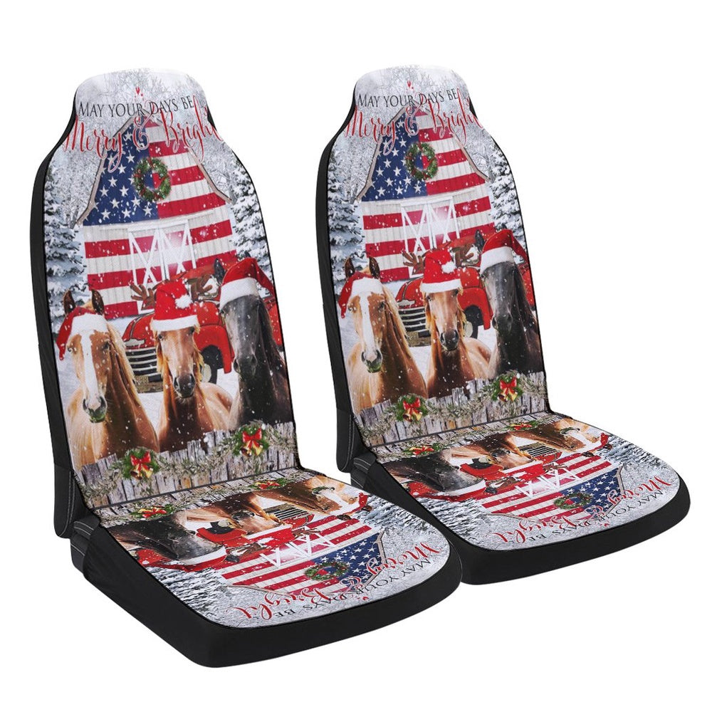 Horse Be Merry And Bright Christmas Cars Seat Cover, Christmas Car Seat Covers, Car Decor Gift