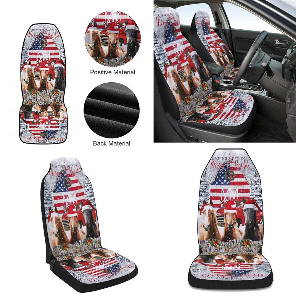 Horse Be Merry And Bright Christmas Cars Seat Cover, Christmas Car Seat Covers, Car Decor Gift