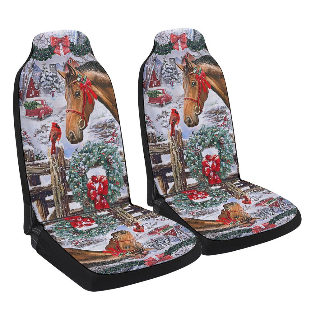 Horse Christmas Snow Cars Seat Cover, Christmas Car Seat Covers, Car Decor Gift
