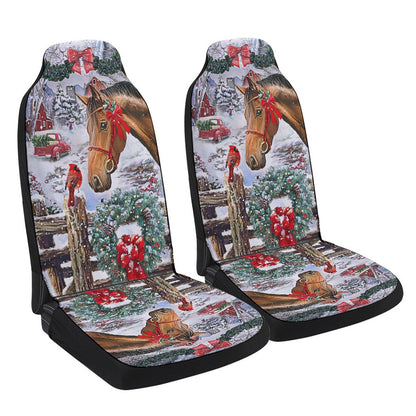 Horse Christmas Snow Cars Seat Cover, Christmas Car Seat Covers, Car Decor Gift